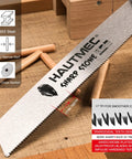 Foldable 9 Inch Kataba Pull Saw For Woodworking, 17 TPI Fine Tooth SK5 Steel Hand Saw on wooden surface with design details
