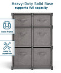 Six Cube Storage Organizer With Fabric Bins, Durable Grey Cube Shelves, steel frame, space saving cubbies, easy assembly.