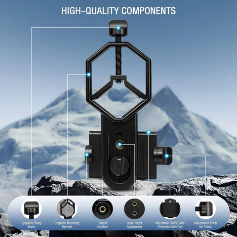 Smartphone Telescope Adapter Mount Universal Clip For Telescopes Spotting Scopes Microscopes Monocular Binoculars Durable Metal Build