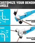 Duratech Heavy Duty Ratcheting Tube Bender Kit With Pipe Cutter And Deburrer showing customizable bending angles for tubing.