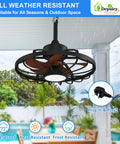 Outdoor Ceiling Fan With Lights 20 Inch Waterproof Plug In Ceiling Fan With Remote And App Control, 6 Speeds Reversible Downdraft And Updraft, IP65 Wet Rated For Patios, Walnut Finish installed on patio