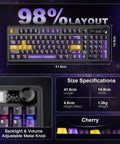 Locked In Wireless Gaming Keyboard With Smart Tft Display And Rotating Volume Knobs Precise Fingertip Tweaks For Epic Desktop Setup And Late Night Grinding Purple Lychee Mechanical Switches, 98% layout, specifications image.