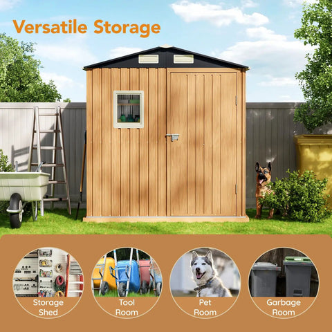 6X4Ft Garden Storage Shed With Lockable Door Steel Tool Shed With Clear Window Anti Corrosion Metal Shed For Backyard Patio