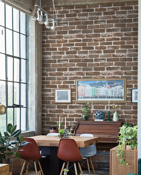 Interior with Vintage Brown Brick Peel And Stick Wallpaper Removable Faux 3D Brick For Walls And Fireplace Easy Install No Glue Required
