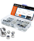 Premium 304 Stainless Steel Metric Nylon Insert Lock Nuts 60 Piece Assortment Kit M5 M6 M8 M10 M12 Sizes displayed in storage case.