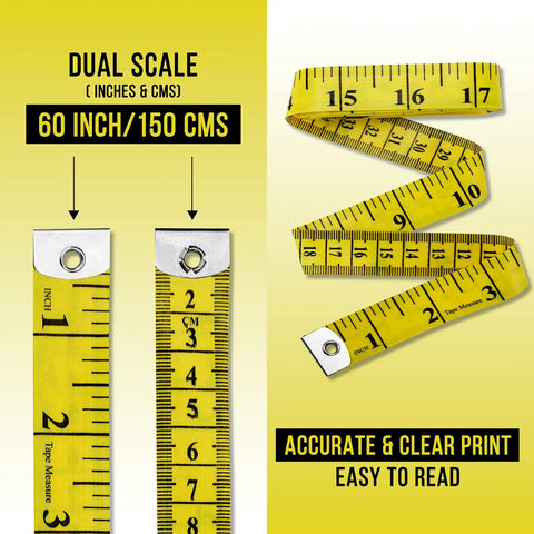 Pack Of 2 Fabric Tape Measure For Body Measurements, Soft Measuring Tape, dual scale in inches and cms, 60 inch 150 cm
