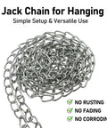 Coiled heavy duty steel hanging chain 130 ft long 2 mm thick for outdoor use, garden and camping utility chain close-up