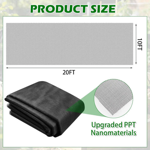 Stronger Beefy Garden Mesh Netting For Plants Vegetables Fruits And Flowers Heavy Duty 10x20 Ft Black PPT Nano Bug Bird Net