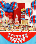 Massive 22 Inch Red And Blue 4D Foil Carnival Balloons Pack Of 6 For Circus Theme Party Decor 360 Degree Striped Balloons in event setup
