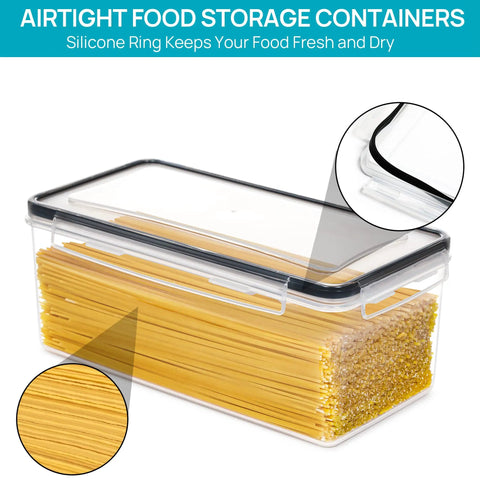 Airtight Food Storage Containers With Lids 4 Pack 3.2L Plastic Spaghetti Canisters showing sealed lid and contents
