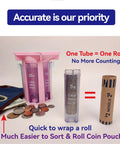 Pink Coin Roller Tube Set For Quick And Accurate Change Counting With Included Wrappers and Coin Organizer on display.