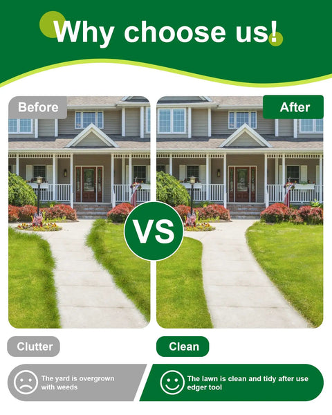 Before and after using Serrated Edger Lawn Tool With Half Moon Shovel And T Handle 38 Inch Rust Proof Ergonomic Edging Tool
