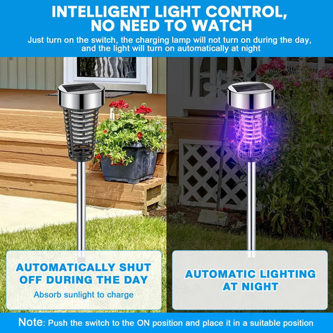 4 Pack Solar Bug Zapper Outdoor Waterproof Mosquito Killer Lamp with LED Light for garden patio, purple light, silver, auto on at dusk