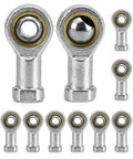 8mm Rod End Bearing Set 10 Pcs M8x1.25 Female Right Hand Thread Self Lubricating Articulated Bearings With Bronze Seat Ring And Hardened Chrome Plated Ball Built Tough For Linkages, silver rod ends