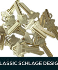Hardy Uncut SC1 Key Blanks In Premium Brass For Home And Pro Use; pile of brass key blanks with smooth edges