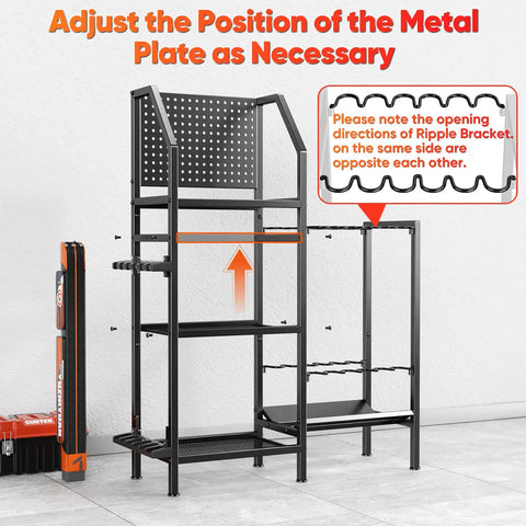 Heavy Duty Garage Fishing Rod Rack Three Tier Adjustable Metal Holder For Up To 18 Rods Pegboard Mountable Storage shown