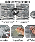 Peel And Stick Faux 3D Brick Wallpaper In Gray For Easy DIY Accent Wall Or Furniture Makeover Self Adhesive Brick Covering That Sticks To Walls Glass Cabinets And More with cutting, cleaning, and application process shown
