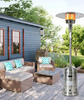 Powerful 48000 BTU Outdoor Patio Heater With Wheels And Cover Propane Stainless Steel Burner Easy Ignition beside patio furniture