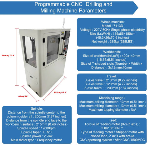 Programmable CNC Drilling And Milling Machine With 12000RPM ER20 Spindle Dual Cooling And Safety Guard 220V metal engraving specs