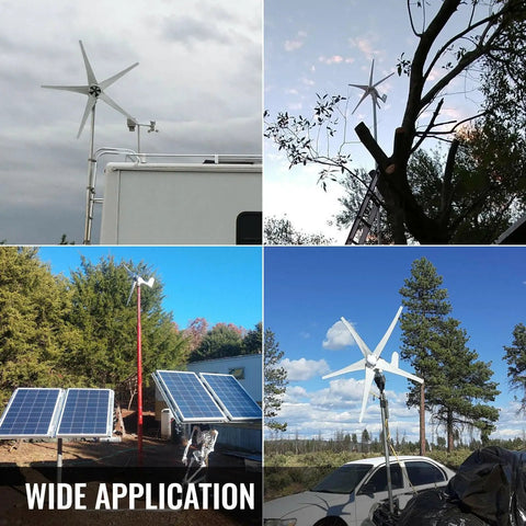 3000W Wind Turbine Generator for 12V 24V 48V Systems with MPPT Controller installed outdoors in various settings