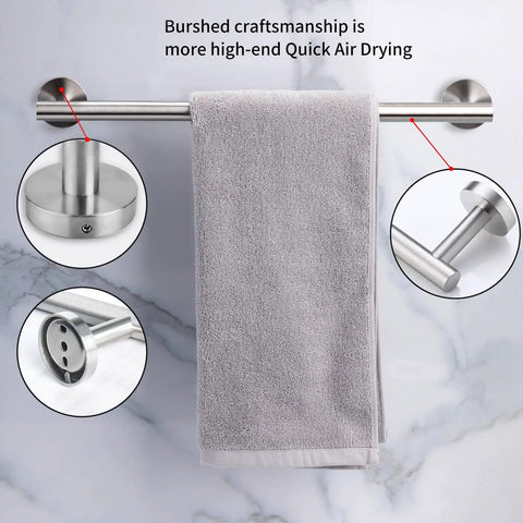 Brushed Nickel 2 Piece Towel Bar Set For Bathroom, 24 Inch Double Towel Rack, Stainless Steel Wall Mount With Concealed Mounting Holes