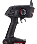 3 Channel 2.4G Anti-Jamming RC Transmitter with Receiver for RC Cars and Boats, ergonomic handheld design, black color.