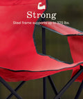Close-up of Portable Camping Chair With Built In Four Can Cooler, Cushioned Seat And Back showing strong steel frame