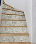 Gray Floral Peel And Stick Wallpaper Removable For Walls, Self Adhesive Home Decor on staircase, Eastern inspired pattern