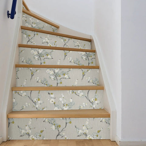 Gray Floral Peel And Stick Wallpaper Removable For Walls, Self Adhesive Home Decor on staircase, Eastern inspired pattern