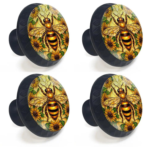 Boho Bee Pattern Cabinet Knobs 4 Pack With Stained Glass Sunflower Mosaic Kitchen And Bathroom Decor To Boost Your Cabinet Vibe Rustic Boho Charm For Cabinets Dressers And Drawers Perfect For Bedrooms And Living Rooms