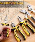 Yellow-handled pliers and wrenches on wooden surface as part of the 185 Piece Tool Set With General Household Hand Tool Kit And Toolbox Storage Case For Home Repair All In One Heavy Duty Durable Chrome Finish Anti Corrosive Steel Comfortable TPR Handles Comprehensive DIY Tools For Everyday Projects.