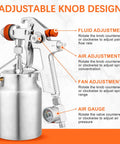 Adjustable knob design of Pro Grade HVLP Siphon Paint Spray Gun Featuring 1000CC Aluminum Cup And Built In Pressure Regulator.