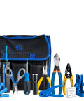 Fiber Prep Kit With VFL Plus For Tech Pros Includes Drop And 3 Hole Stripper Visual Fault Locator Kit displayed with tools