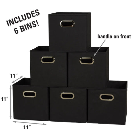 Six Piece Set Foldable Fabric Storage Bins Featuring Rock Solid Chipboard Panels And Grommet Handles Stackable Closet Organizer Game Changer For Small Spaces And College Dorms Black