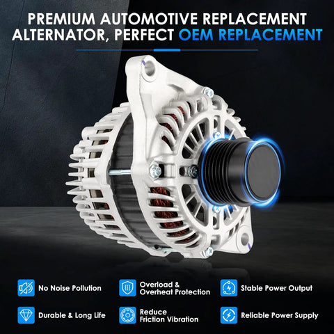 Front view of replacement car alternator 11231N fits Chrysler 200 Cirrus Sebring Avenger Caliber Jeep Compass Patriot 2.0L 2.4L