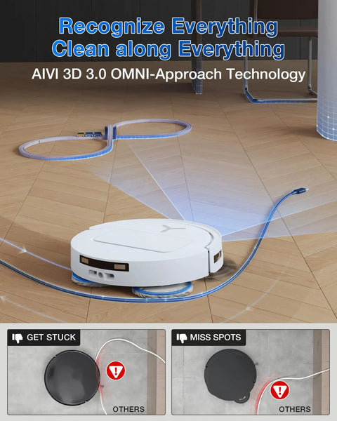 Deebot T50 Pro Omni Robot Vacuum And Mop with AIVI 3D obstacle avoidance on wooden floor, showcasing smart cleaning technology.