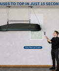 Heavy Duty Garage Ceiling Pulley System For Cargo Boxes And Large Storage Bins Overhead Hoist With 200 lb Capacity in action