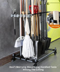 Heavy Duty Garden Tool Organizer And Garage Storage Rack for Long Handled Tools Shovels Rakes and Small Accessories