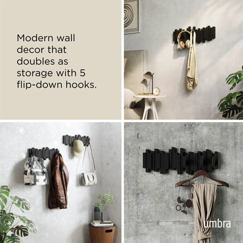 Sticks Wall Mounted Coat Rack With Five Retractable Pegs For Entryway Bedroom Or Office A Modern Space Saving Storage Organizer
