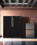 Killer 14 Cu Ft Convertible Refrigerator Freezer Pair Sleek Black Finish displayed side by side for a French door look.