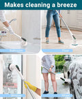 Cordless Spin Scrubber With LED Display Clean Like A Boss In No Time 350 RPM Power 9 Replaceable Heads Adjustable Extension Handle Waterproof IPX7 Perfect For Bathroom Floor Tub Shower Tile Grout cleaning various surfaces like bathtub, floor, window, and car wheel.