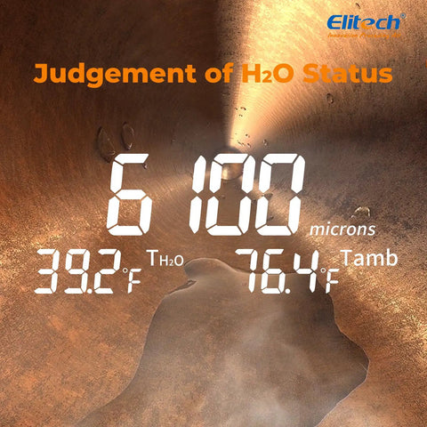 Full Range Micron Gauge For HVAC And Refrigeration, Wireless Digital Vacuum Meter From Zero To Seven Hundred Sixty Thousand Microns, Adapter Included, App Alarms, Offline Recording, One Quarter Inch SAE Port showing H2O status