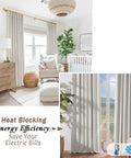 Extra Long Linen Blackout Curtains For Track System 120 Inch Long installed in a living room, showcasing heat blocking and energy efficiency.