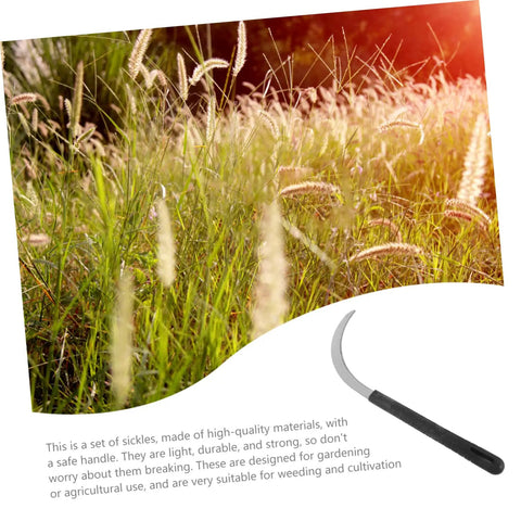 Five Piece Long Handle Garden Tool Set For Mowing And Weeding With Root Remover And High Carbon Steel Blades shown on grass