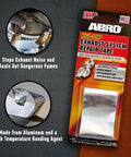 Exhaust Leak Tape Muffler Repair Kit With High Temp Aluminum Bonding Agent Fast Permanent Seal To Stop Noise And Fumes DIY Friendly No Tools Required For Cars Trucks And More packaging with installation examples.