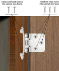 Self Closing Brushed Nickel Kitchen Cabinet Hinges For Face Frame Doors showing installation screws into wood with diagrams.