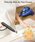 Heavy Duty Steam Cleaner With 21 Attachments, 293 Fahrenheit Steam Mop For Home And Car, 50 Oz Tank in use on upholstery.