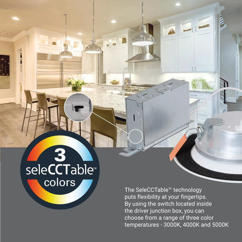 Kitchen with Six Inch Canless LED Recessed Light Dimmable 3000K 4000K 5000K CCT 800 Lumens