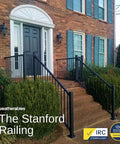 Heavy Duty Aluminum Deck Railing Kit 36 Inch Height By 8 Feet Width With Solid Breadloaf Grip on brick stairs.