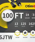 Heavy Duty 100 Foot 14 3 SJTW Yellow Outdoor Extension Cord With 3 Prong Ground Plug 13A 1625W Water And Weather Resistant